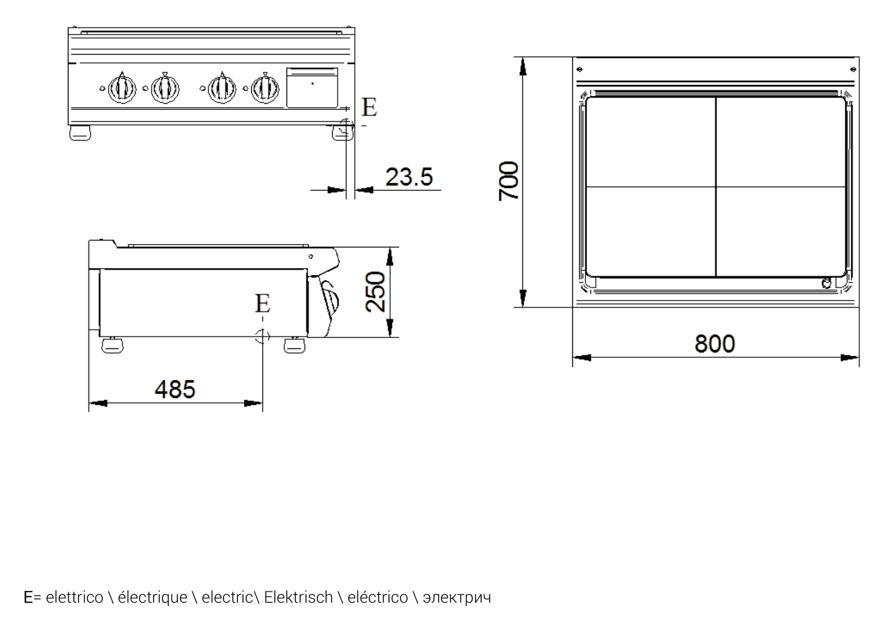 ATA K7ETP10TT – plită plină (solid top) electrică, de banc 7 Desen tehnic cu dimensiuni pentru plită plină electrică profesională ATA K7ETP10TT