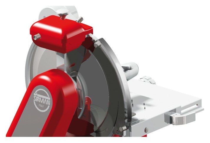 Sirman Anniversario LX 350 – mașină de feliat profesională, lamă 350 mm 5 Sirman Anniversario LX 350 – mașină de feliat cu volant, detaliu: protecția lamei